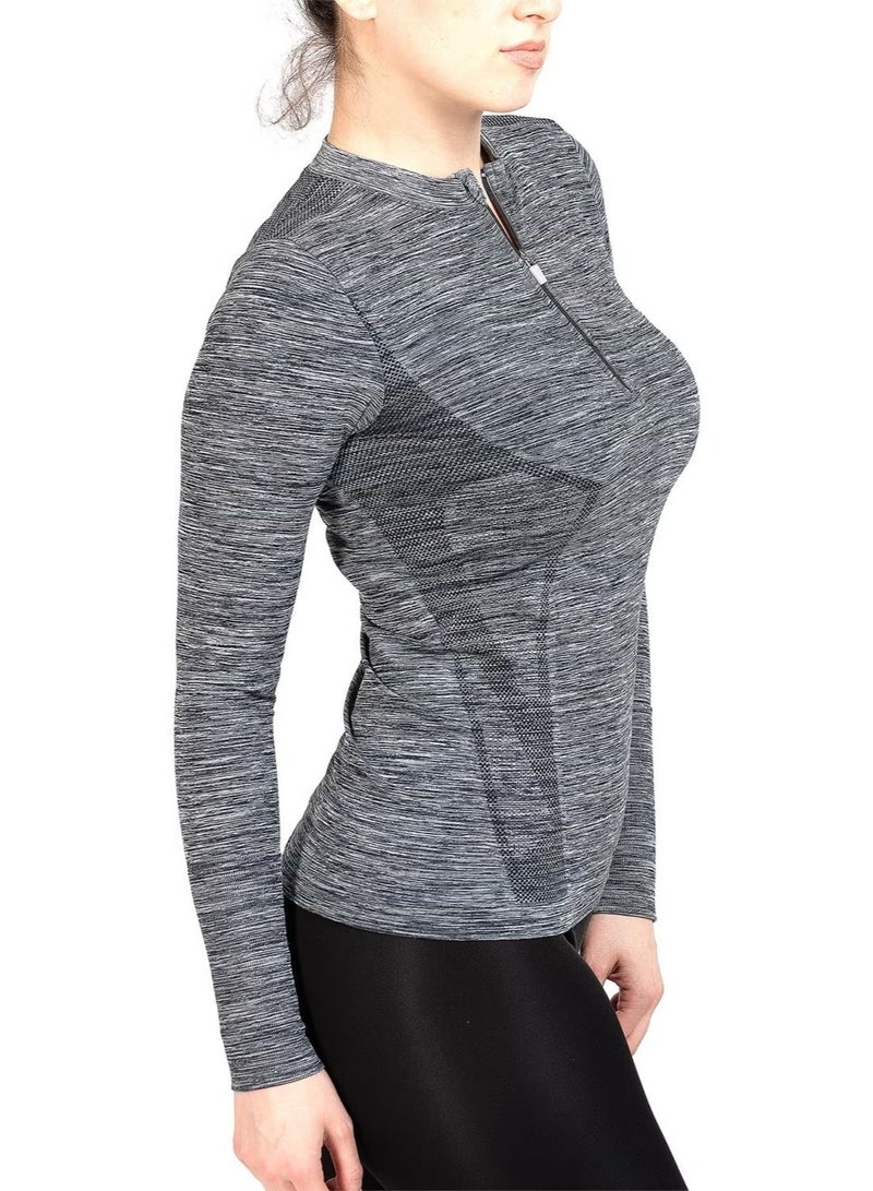MioFit Women's Tides Zipper Collar Long Sleeve Seamless Sports T-Shirt - Image 3
